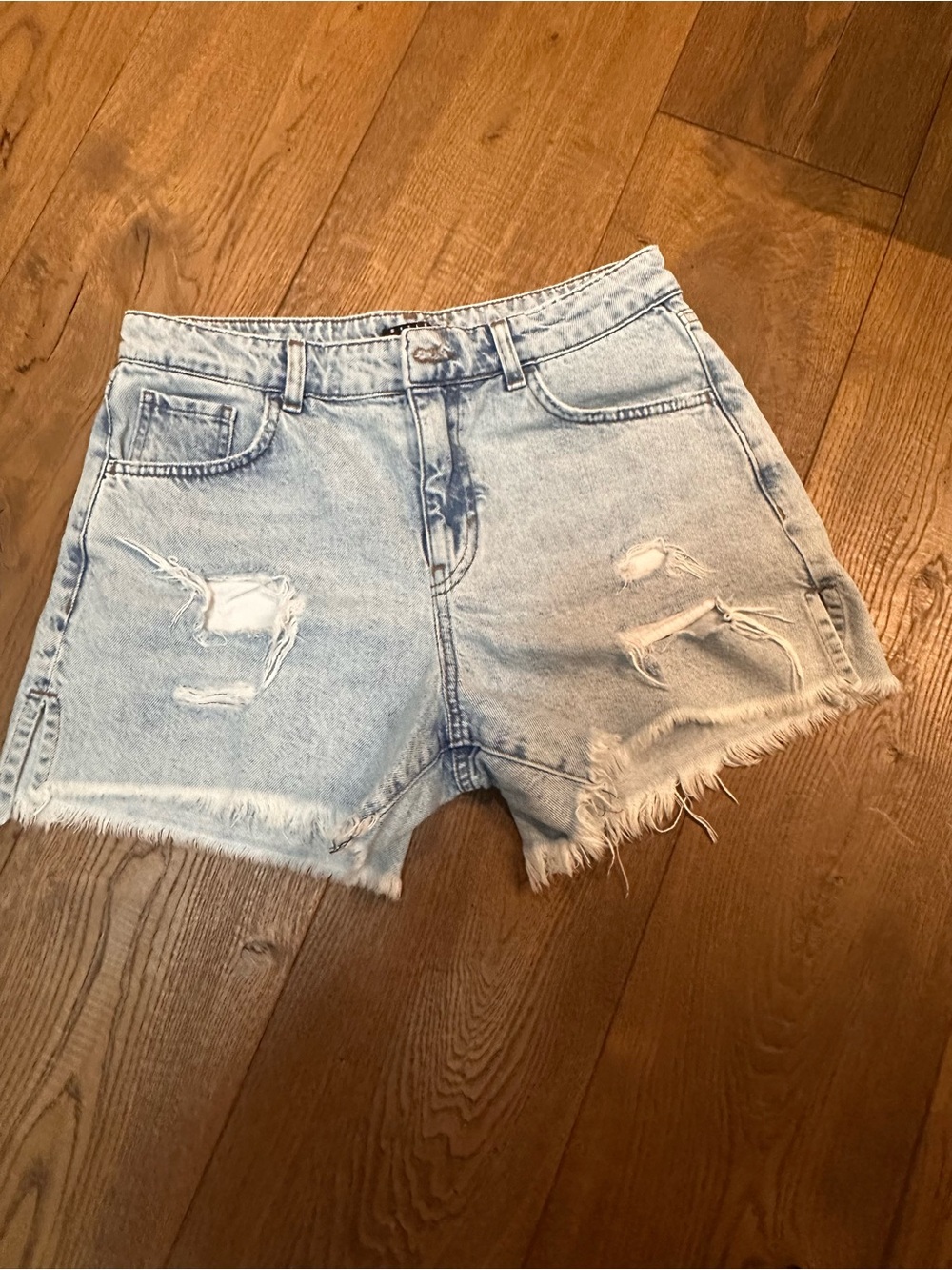 Sisley Light Blue Distressed Denim Shorts